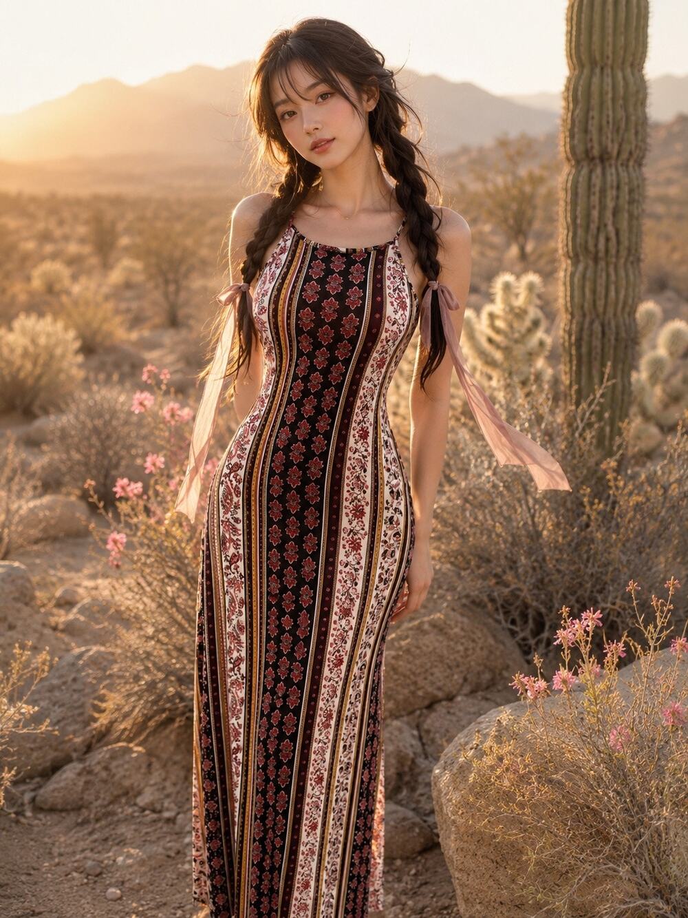 Wander + Bloom Desertlight cottagecore Boho bodycon maxi dress